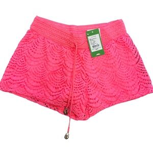 Lilly Pulitzer Coral Pink Crochet Scalloped Claudette Shorts